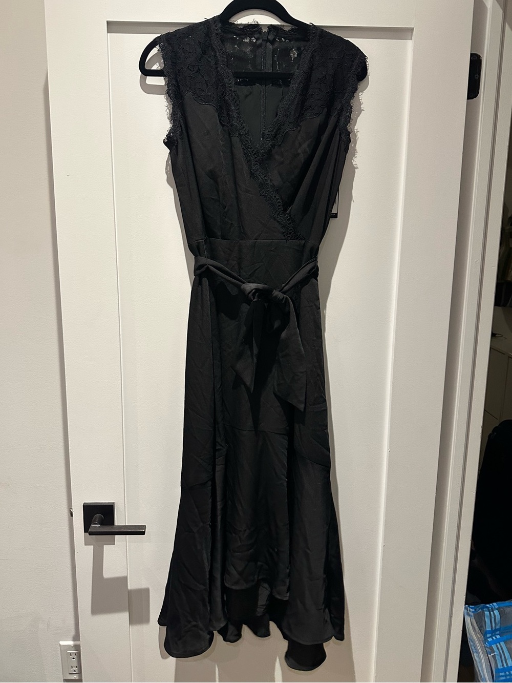 NWT BCBGMaxAzria Black Lace Trim Wrap Dress